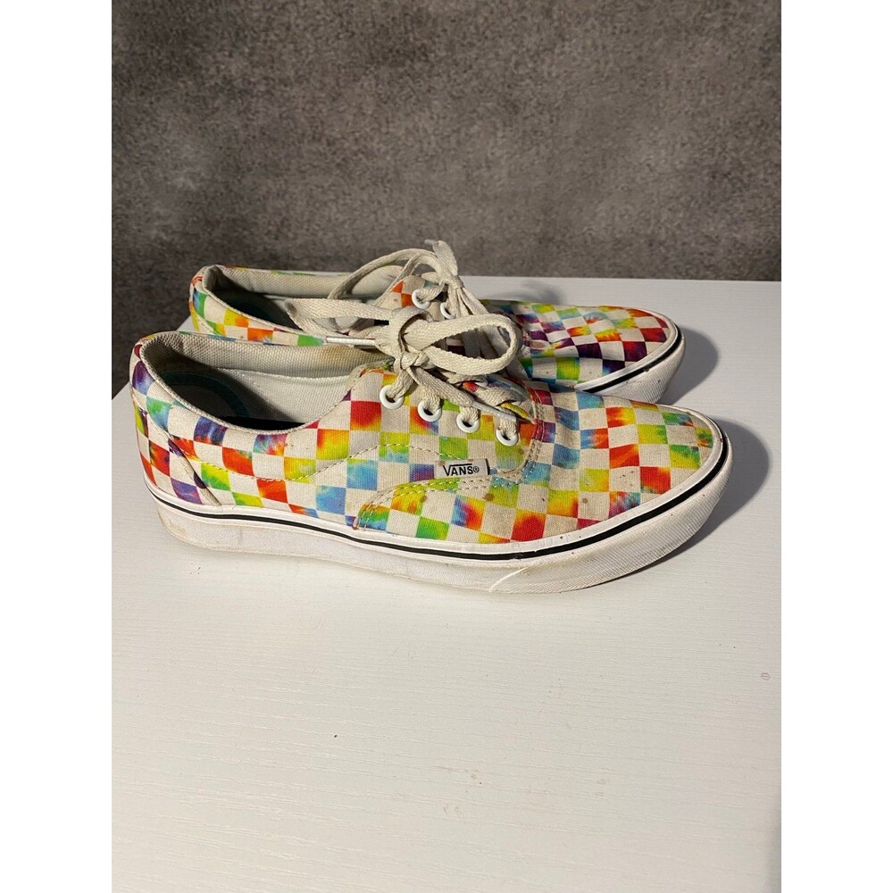 Vans ComfyCush Era Tie Dye Checkerboard Rainbow MultiColor Size W 7.5 M 6  Spots